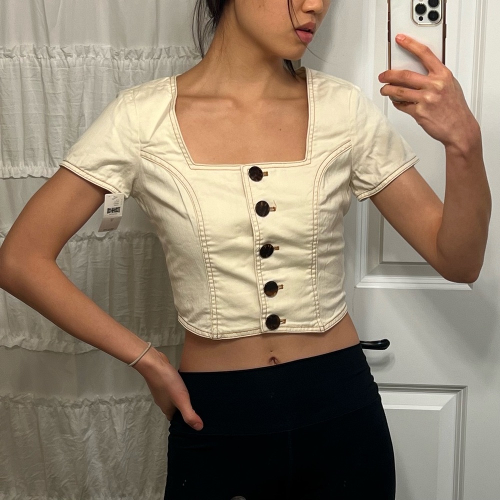 ✨NWT✨ MAEVE CREAM DENIM CROPPED TOP